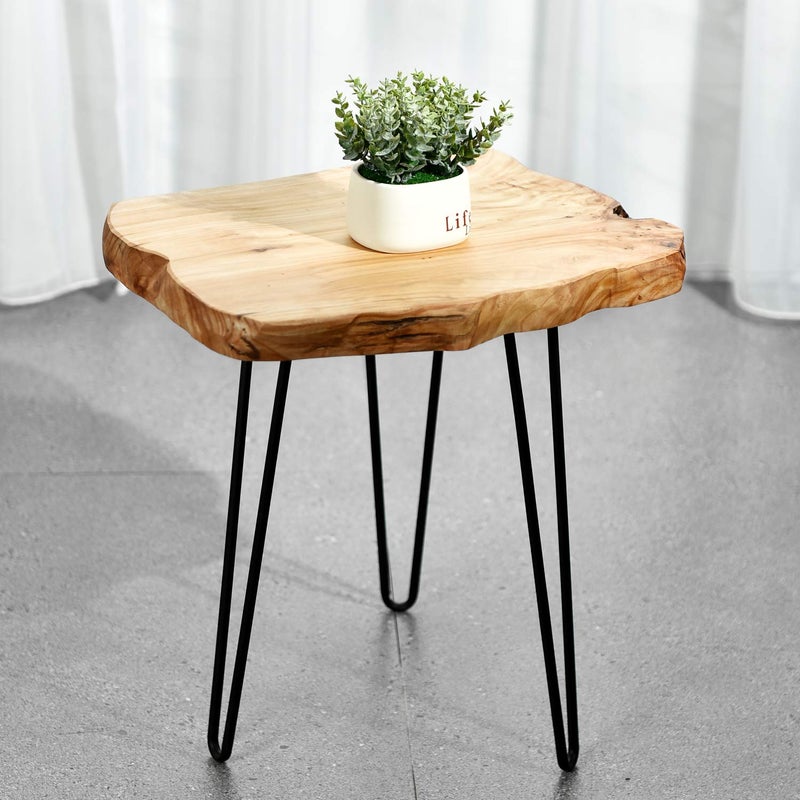 WELLAND Live Edge Side Table with Hairpin Legs, Natural Edge Side Table, Small Nightstand Wood, 15.5" Tall - Image 3